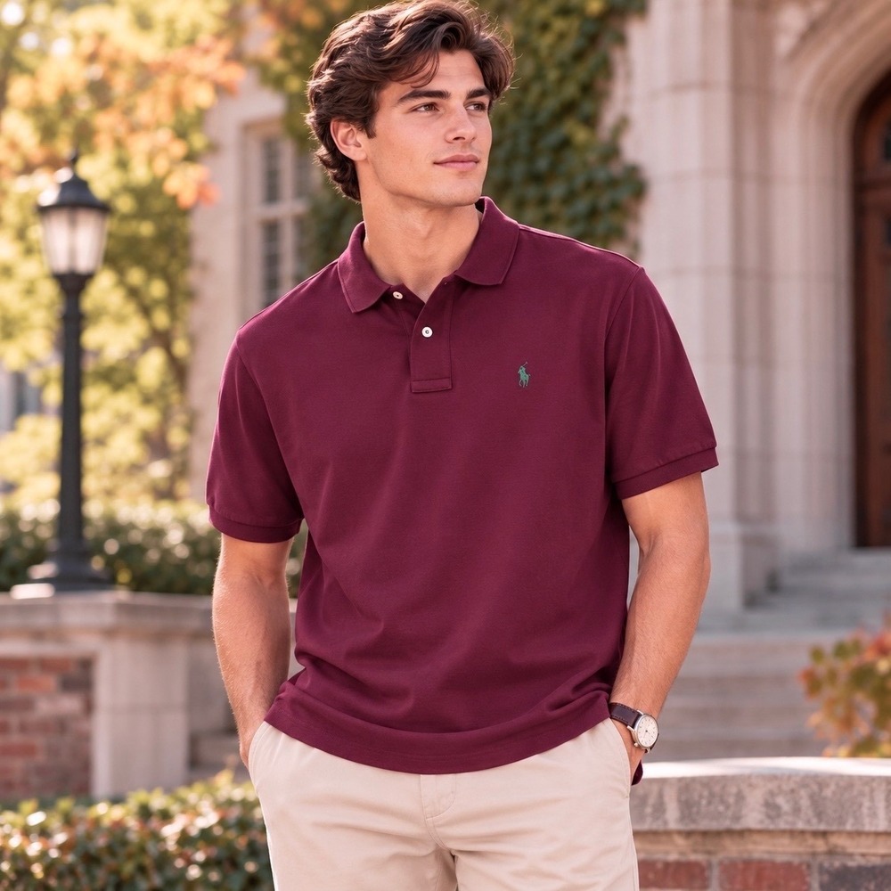 Polo Ralph Lauren Mens XL Burgundy Cotton Polo Shirt Green Pony Preppy Old Money